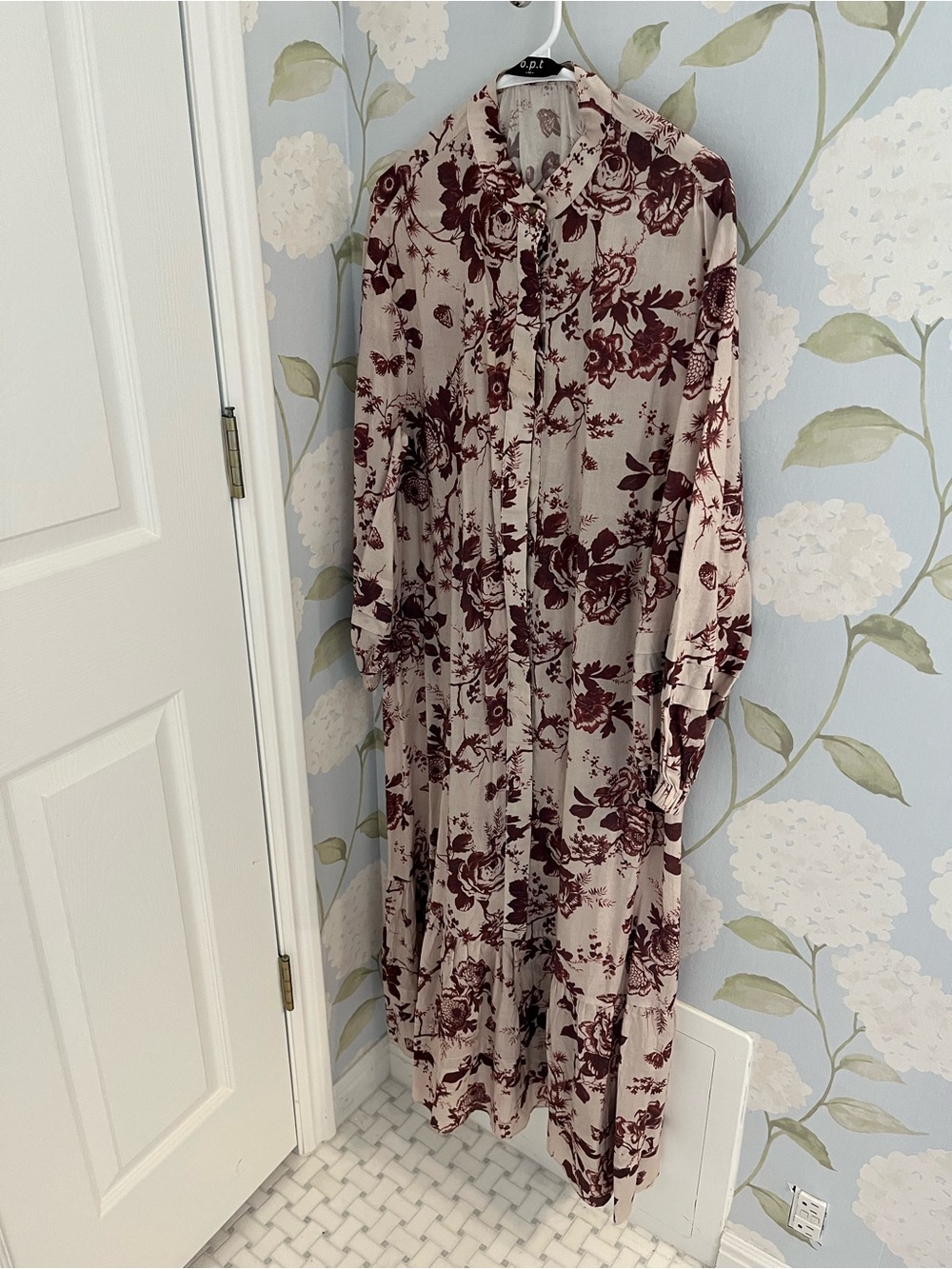 OPT Elegant Floral Button-Front Maxi Dress in burgundy